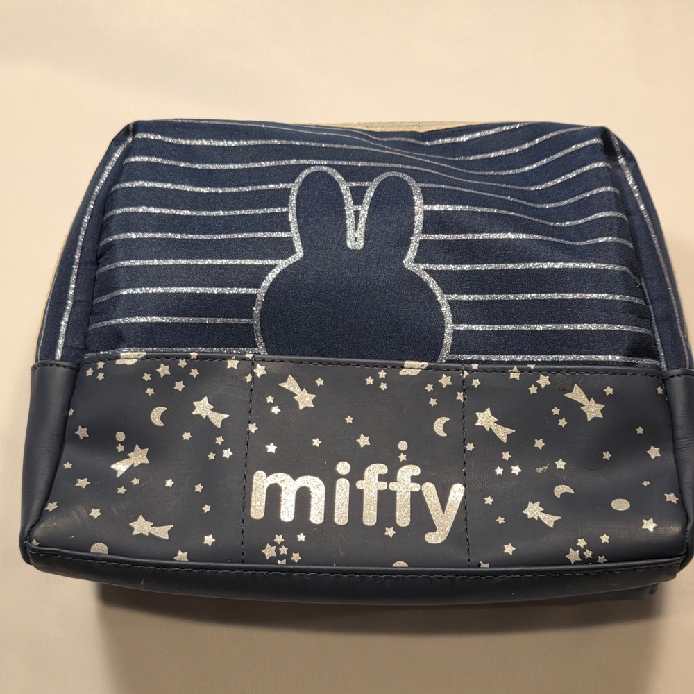 Women'Secret Miffy Collab Makeup Bag Navy Blue Silver Glitter Stars Bunny Pouch